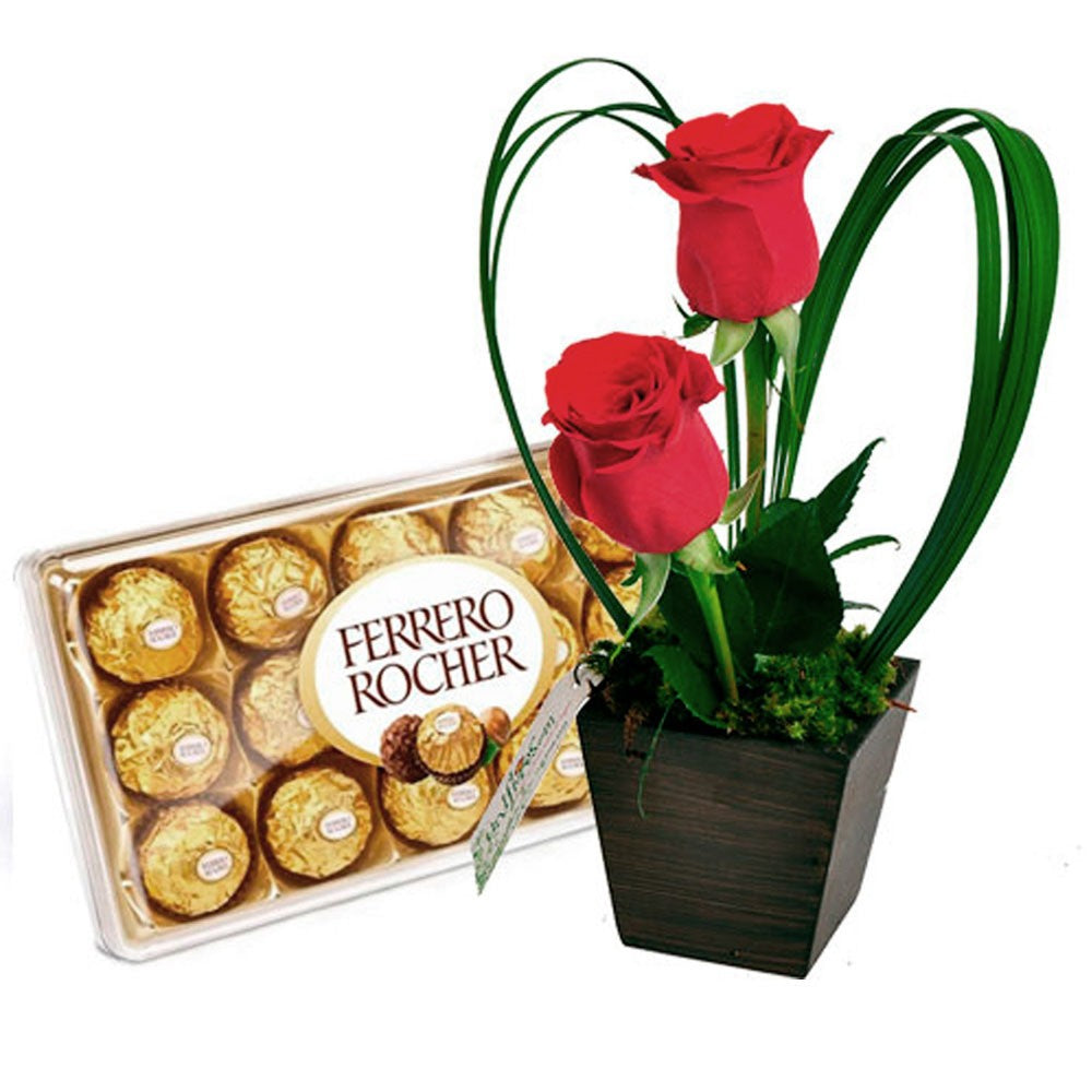 Rose Heart Arrangement with Ferrero Rocher Chocolates