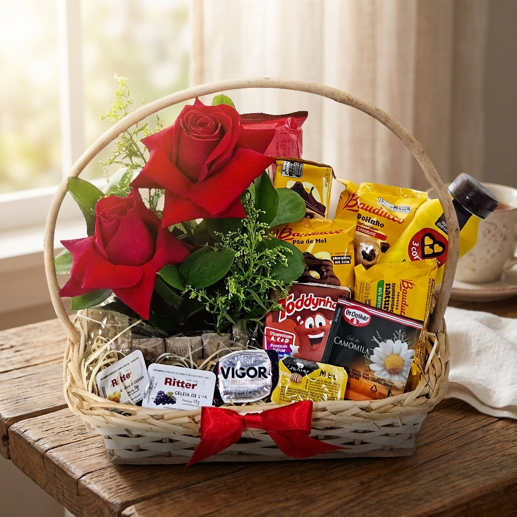 Breakfast Basket with Imported Roses