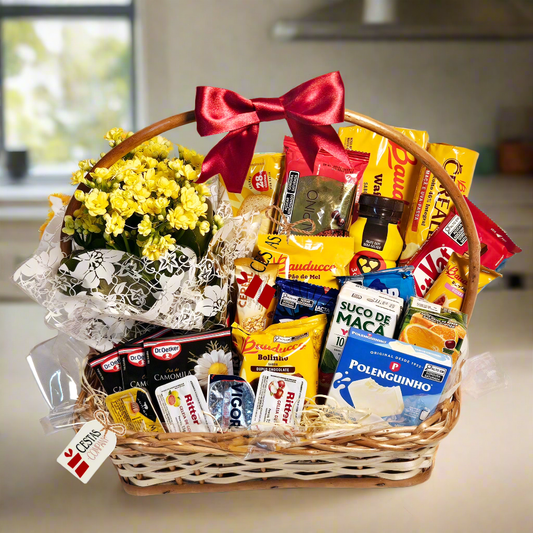 Morning Gift Basket with Fresh Flowers