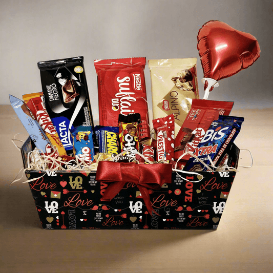 Chocolate Basket with Heart Balloon