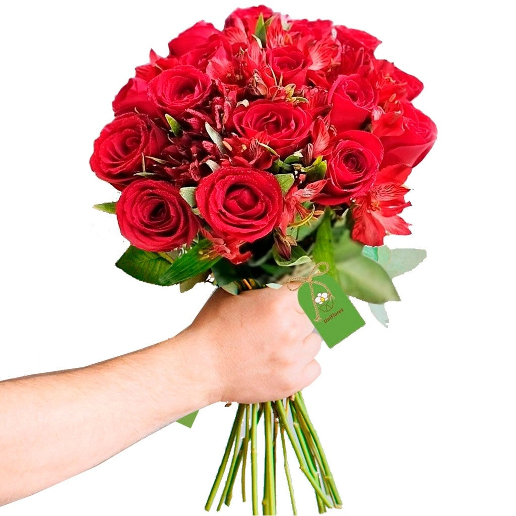 12 Red Roses with Alstroemerias