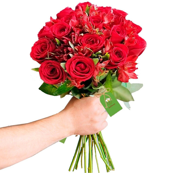 12 Red Roses with Alstroemerias