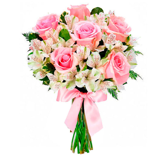 Charme Bouquet with Pink Roses & White Alstroemerias