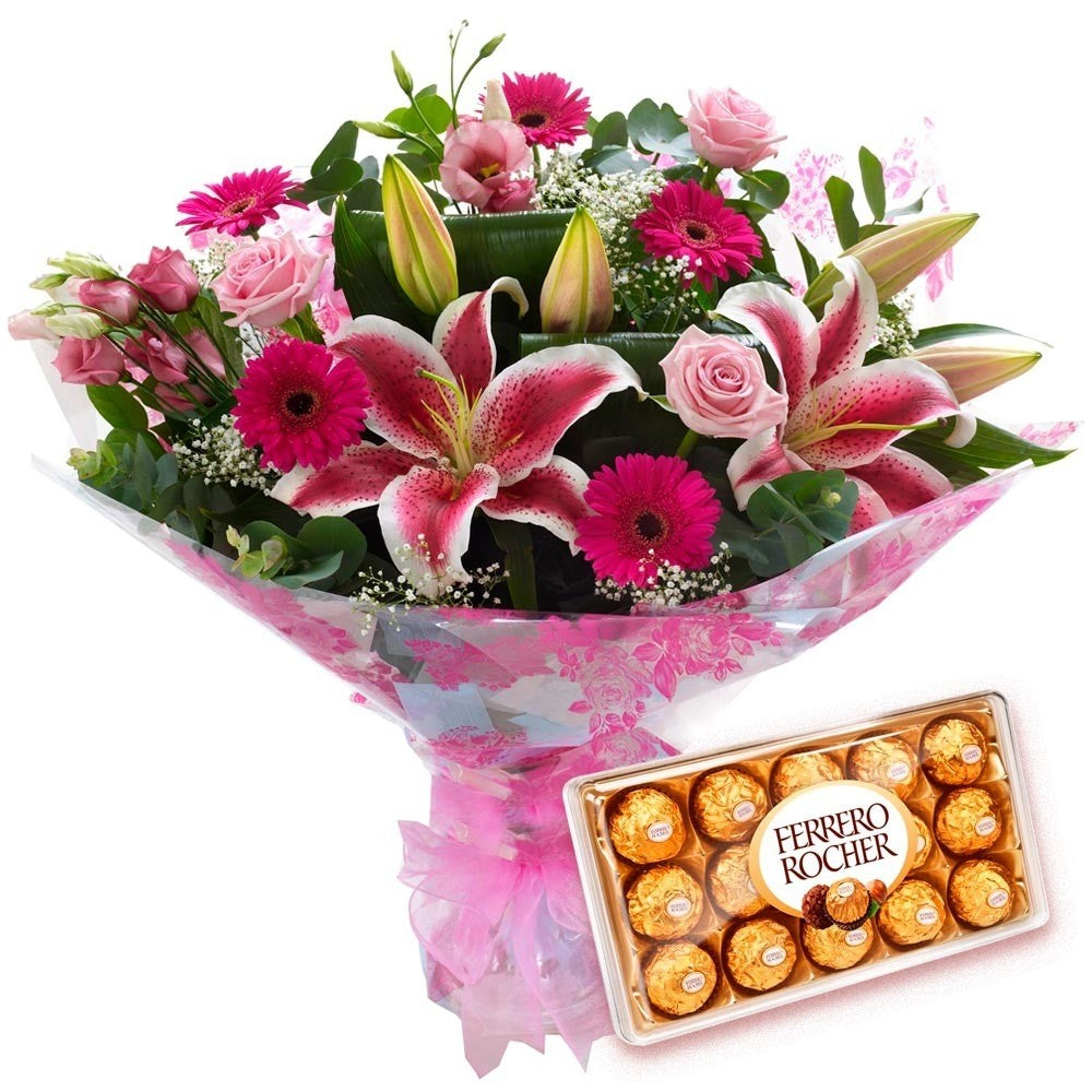 Romantic Bouquet of Premium Flowers with Chocolates