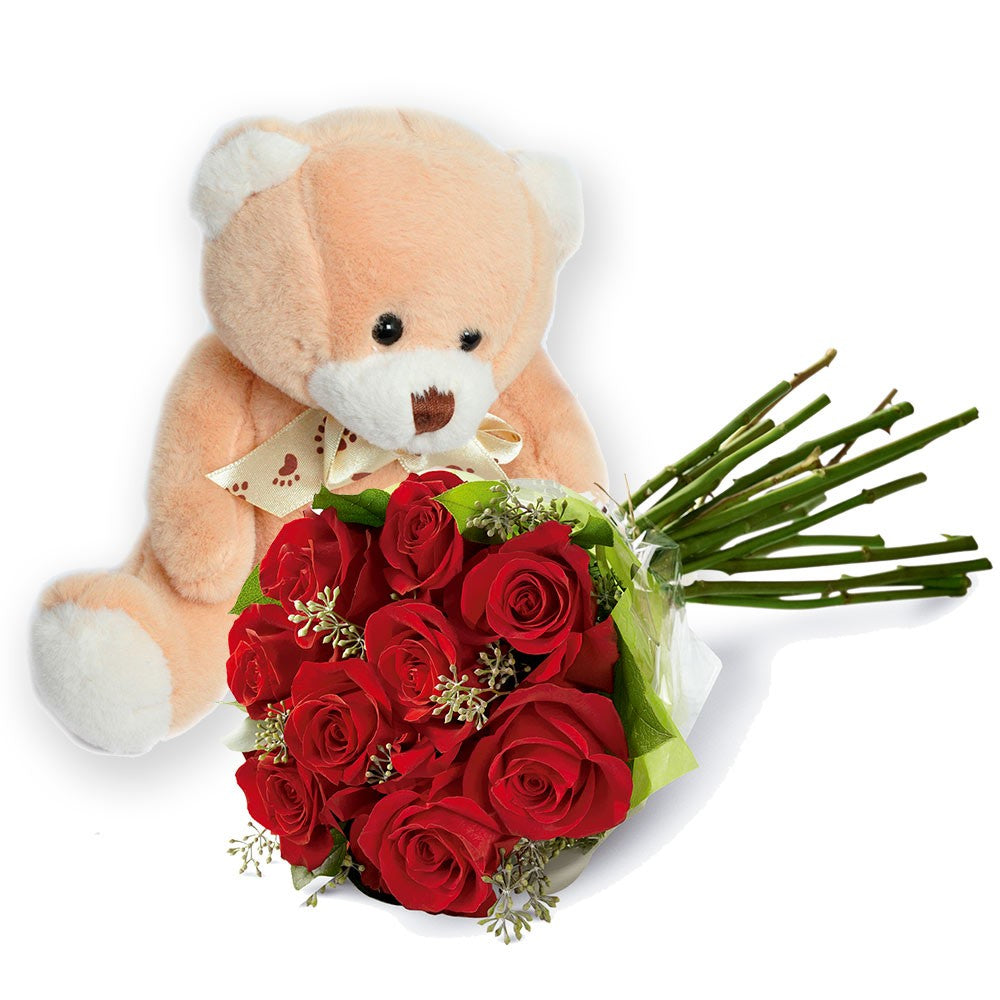 Red Rose Bouquet with Teddy Bear