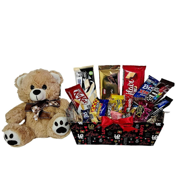 Sweet Care Basket with Chocolates & Teddy Bear